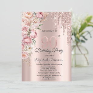 Invitation Parties scintillant Roses roses  Rose Gold 90e ann