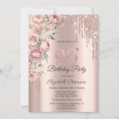 Invitation Parties scintillant Roses roses  Rose Gold 90e ann (Devant)