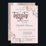 Invitation Parties scintillant Roses roses  Rose Or 21e anniv<br><div class="desc">Une rose rose moderne,  chic et glamour avec parties scintillant goutte sur un arrière - plan or rose.</div>