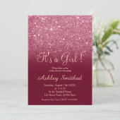 Invitation Parties scintillant rouge bordeaux chic ombre baby (Debout devant)