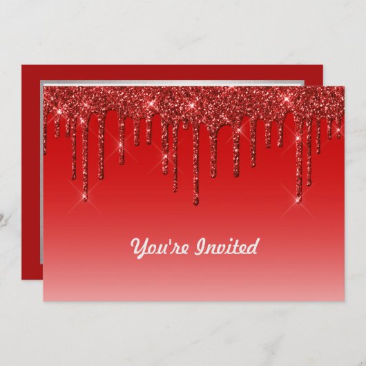 Invitation Parties scintillant rouge branchée Anniversaire (Devant / Derrière)