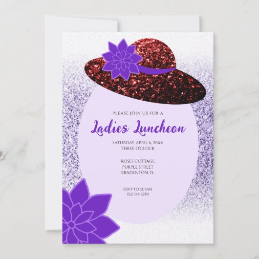 Invitation Parties scintillant rouge casquette lavande violet (Devant)
