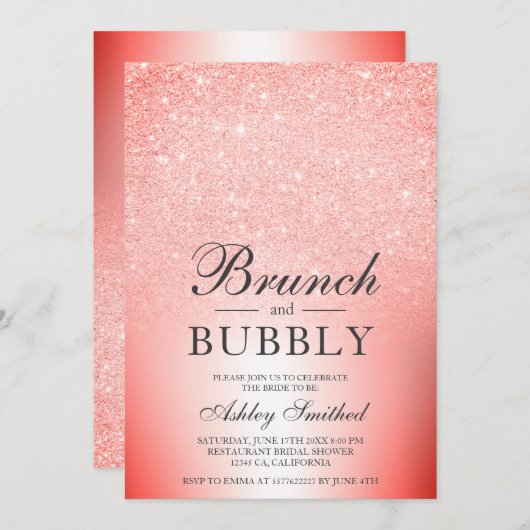Invitation Parties scintillant rouge chic brunch bubbly nupti (Devant / Derrière)