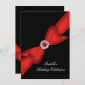 Invitation Parties scintillant Rouge Diamant Bow Noir Anniver (Devant / Derrière)