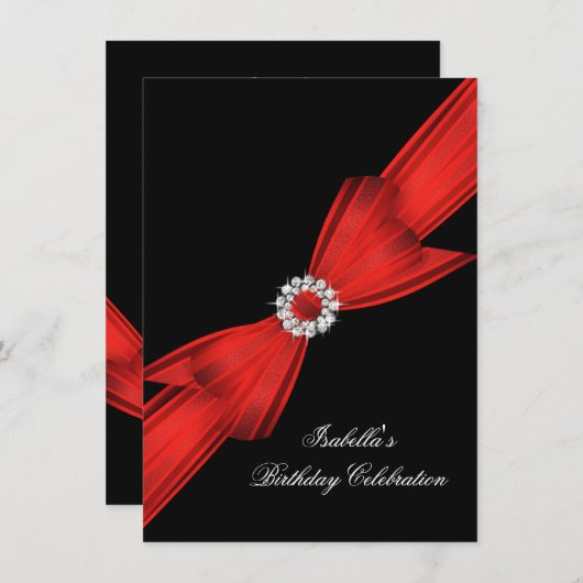 Invitation Parties scintillant Rouge Diamant Bow Noir Anniver (Devant / Derrière)