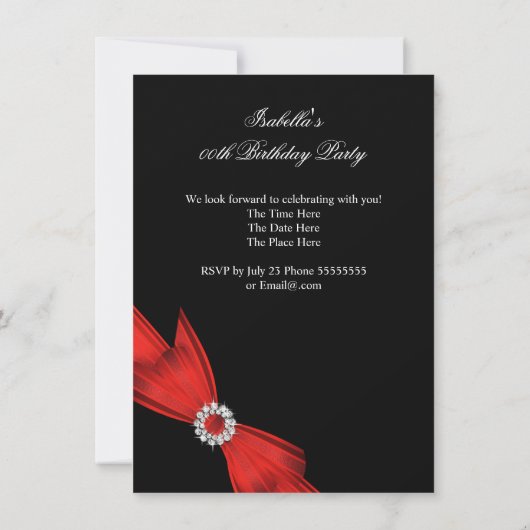 Invitation Parties scintillant Rouge Diamant Bow Noir Anniver (Dos)