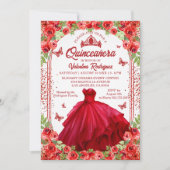 Invitation Parties scintillant rouge éperon floral Quinceaner (Devant)