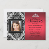 Invitation Parties scintillant rouge et noire Damask Photo Sw (Devant)