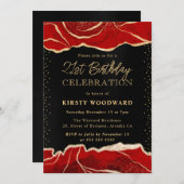 Invitation Parties scintillant rouge et or Agate Anniversaire (Devant / Derrière)