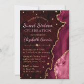 Invitation Parties scintillant rouge et or Agate et marbre Sw (Devant)