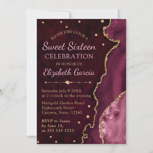Invitation Parties scintillant rouge et or Agate et marbre Sw (Devant)