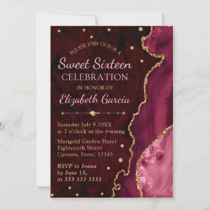 Invitation Parties scintillant rouge et or Agate et marbre Sw