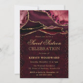 Invitation Parties scintillant rouge et or Agate Sweet 16 (Devant)