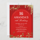 Invitation Parties scintillant rouge et or branché Anniversai (Devant)