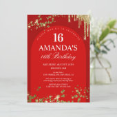 Invitation Parties scintillant rouge et or branché Anniversai (Debout devant)