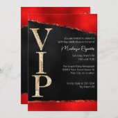 Invitation Parties scintillant rouge et or brillante VIP Part (Devant / Derrière)