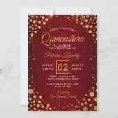 Invitation Parties scintillant Rouge Et Or Confetti Quinceane (Devant)