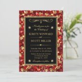 Invitation Parties scintillant rouge et or Valentine Coeurs M (Debout devant)