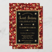 Invitation Parties scintillant rouge et or Valentine Coeurs S (Devant / Derrière)