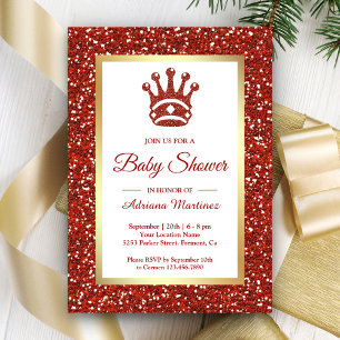 Invitation Parties scintillant rouge Faux Tiara Princess Baby