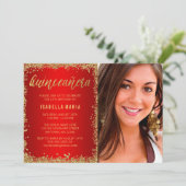 Invitation Parties scintillant Rouge Gold Faux Quinceanera 15 (Debout devant)