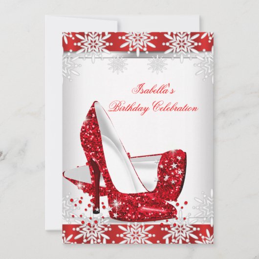 Invitation Parties scintillant Rouge Haut talons Blancs Snowf (Devant)