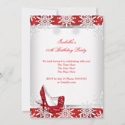 Invitation Parties scintillant Rouge Haut talons Blancs Snowf (Dos)