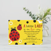 Invitation Parties scintillant Rouge Ladybug Fleurs Jaunes Ba (Debout devant)