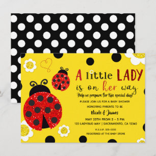 Invitation Parties scintillant Rouge Ladybug Fleurs Jaunes Ba
