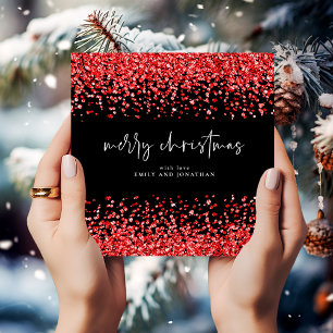 Invitation Parties scintillant rouge moderne Joyeux Noël Noir