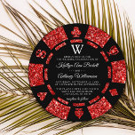 Invitation Parties scintillant rouge Monogram Poker Chip Casi<br><div class="desc">Célébrez dans le style avec ces invitations de mariage à thème casino tendance. Le design est facile à personnaliser avec votre propre libellé et votre famille et vos amis seront enchantés quand ils reçoivent ces fabuleuses invitations de mariage.</div>