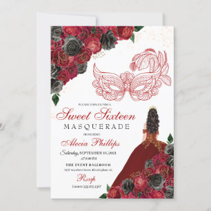 Invitation Parties scintillant Rouge Noir Or Sweet 16 Masquer