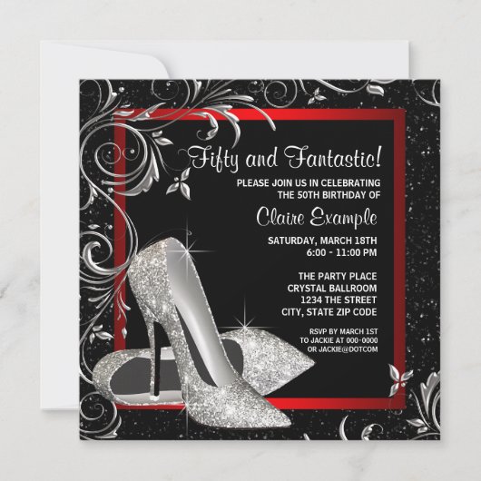 Invitation Parties scintillant rouge noir talons hauts femmes (Devant)