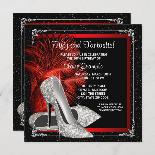 Invitation Parties scintillant rouge noir talons hauts femmes (Devant / Derrière)