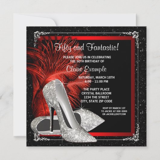 Invitation Parties scintillant rouge noir talons hauts femmes (Devant)