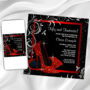 Invitation Parties scintillant rouge noir talons hauts femmes