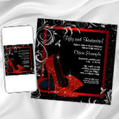 Invitation Parties scintillant rouge noir talons hauts femmes