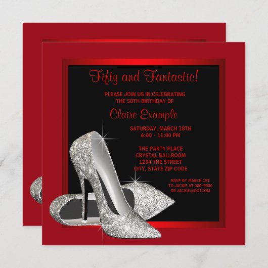 Invitation Parties scintillant rouge noir talons hauts femmes (Devant / Derrière)
