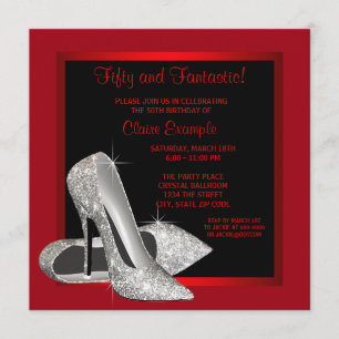 Invitation Parties scintillant rouge noir talons hauts femmes