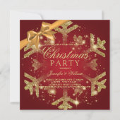 Invitation Parties scintillant rouge or et ruban | Fête de No (Devant)