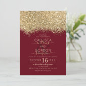 Invitation Parties scintillant rouge or moderne Confetti Mari (Debout devant)