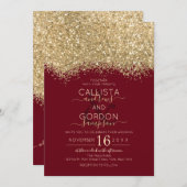 Invitation Parties scintillant rouge or moderne Confetti Mari (Devant / Derrière)