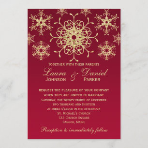 Invitation Parties scintillant rouge, or REGARDER Snowflakes