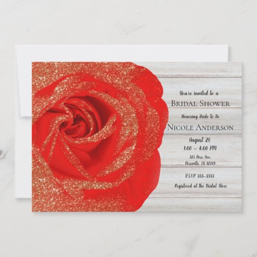 Invitation Parties scintillant rouge or Rose bois blanc Shabb (Devant)