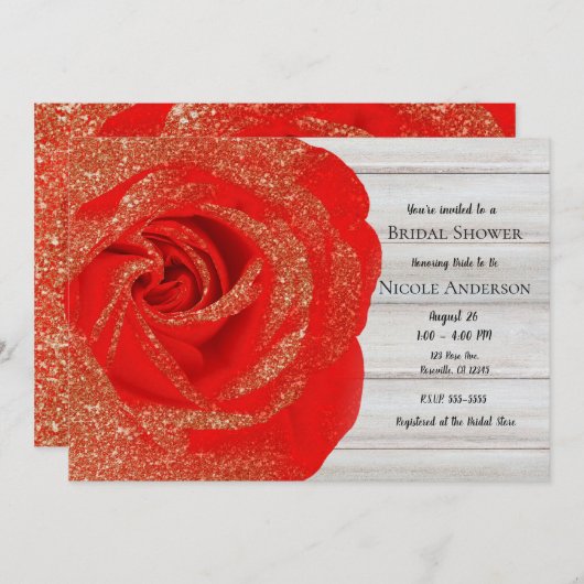 Invitation Parties scintillant rouge or Rose bois blanc Shabb (Devant / Derrière)