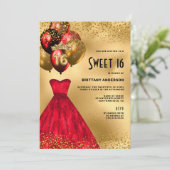 Invitation Parties scintillant Rouge Or Tiara Robe Douce 16 A (Debout devant)
