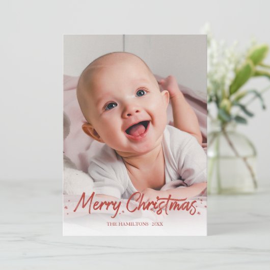 Invitation Parties scintillant rouge photo manuscrite Joyeux  (Debout devant)