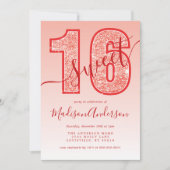 Invitation Parties scintillant rouge Script Sweet 16 Annivers (Devant)