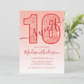Invitation Parties scintillant rouge Script Sweet 16 Annivers (Debout devant)