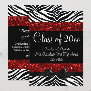 Invitation Parties scintillant rouge Sparkle Zebra Bow Invita